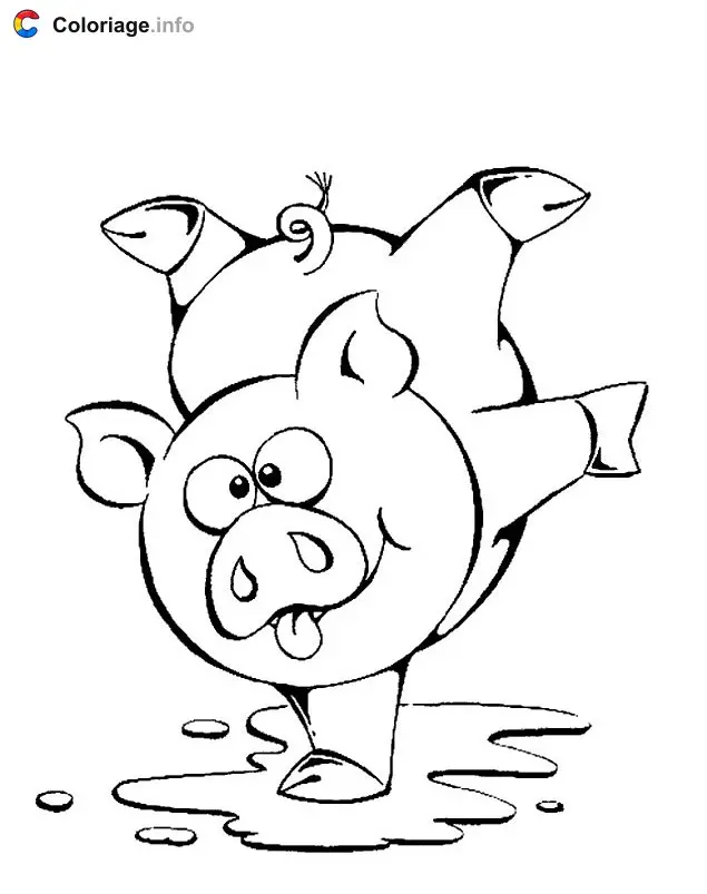 Coloriage Un cochon qui fait le poirier - Cochons à imprimer