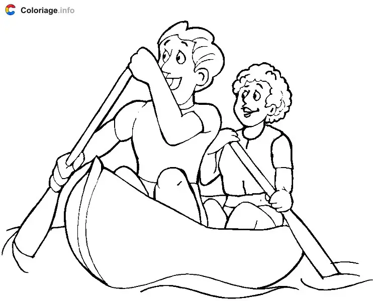 Coloriage Un couple en canoé - Canoë Kayak à imprimer