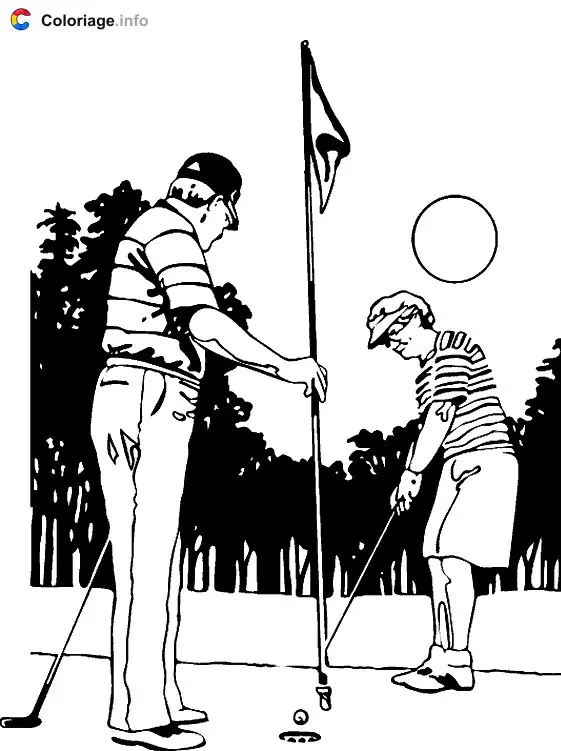 Coloriage Un couple sur le green - Golf à imprimer