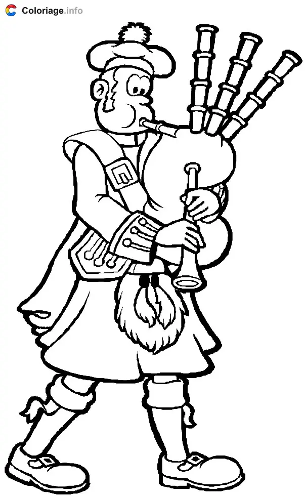 Coloriage Un écossais qui joue de la cornemuse - Écosse à imprimer