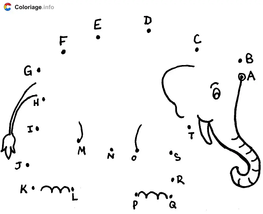 Coloriage Un éléphant - Points a relier à imprimer