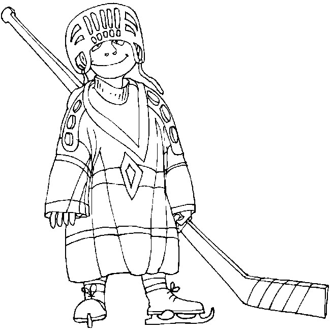 Coloriage Un Enfant Avec Une Tenue De Hockey Trop Grande Pour Lui - Hockey à imprimer