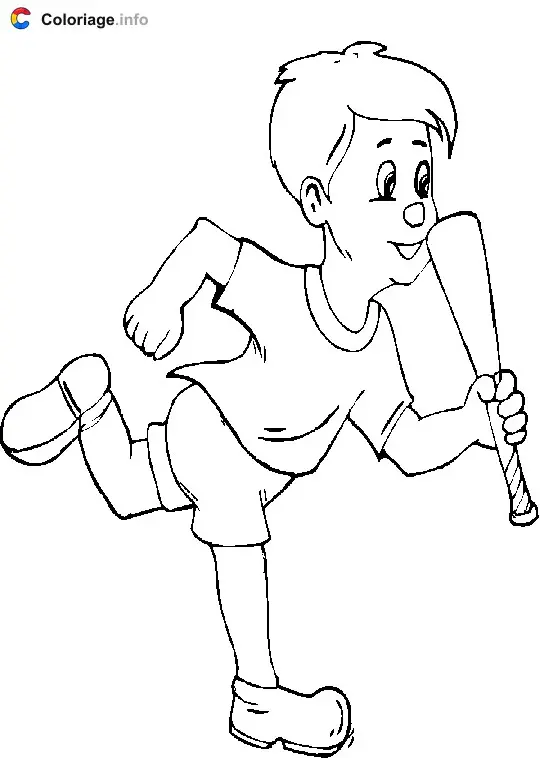 Coloriage Un enfant court pour marquer les points - Baseball à imprimer