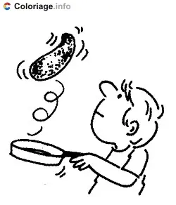 Coloriage Un enfant cuisine des crêpes - Crêpes de la Chandeleur à imprimer