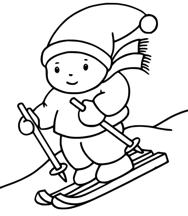 Coloriage Un Enfant Fait Du Ski Sport D'hiver - Hiver à imprimer