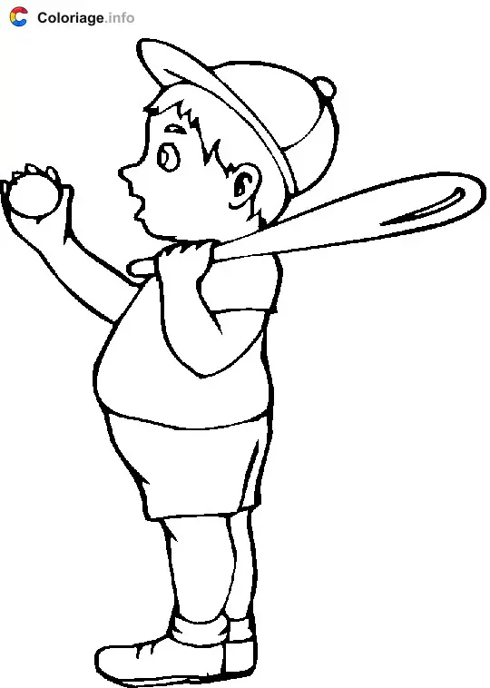 Coloriage Un enfant joue au baseball - Baseball à imprimer