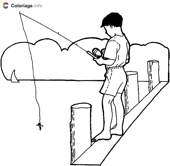 Coloriage Un enfant qui pêche - Pêche à imprimer