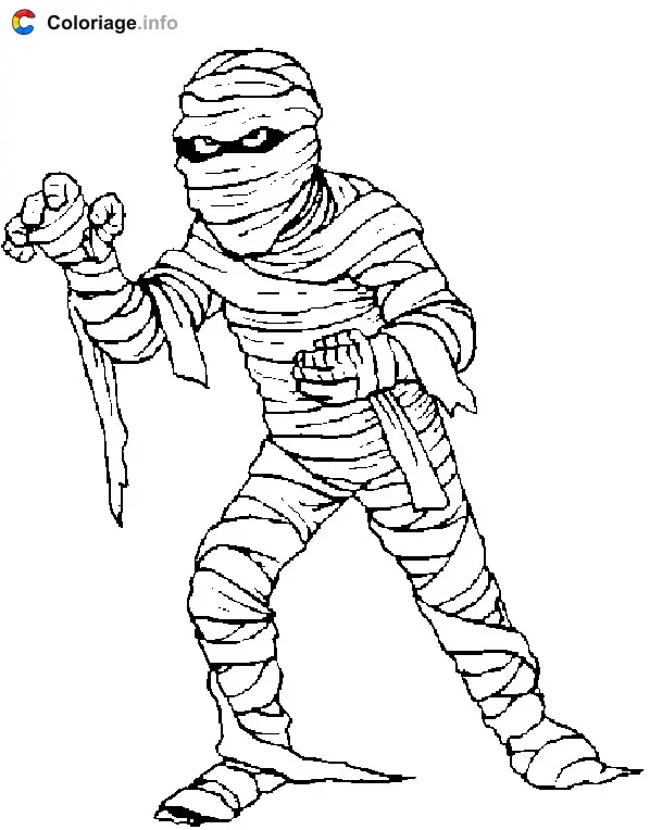 Coloriage Un garçon déguisé en momie pour Halloween - Momie à imprimer