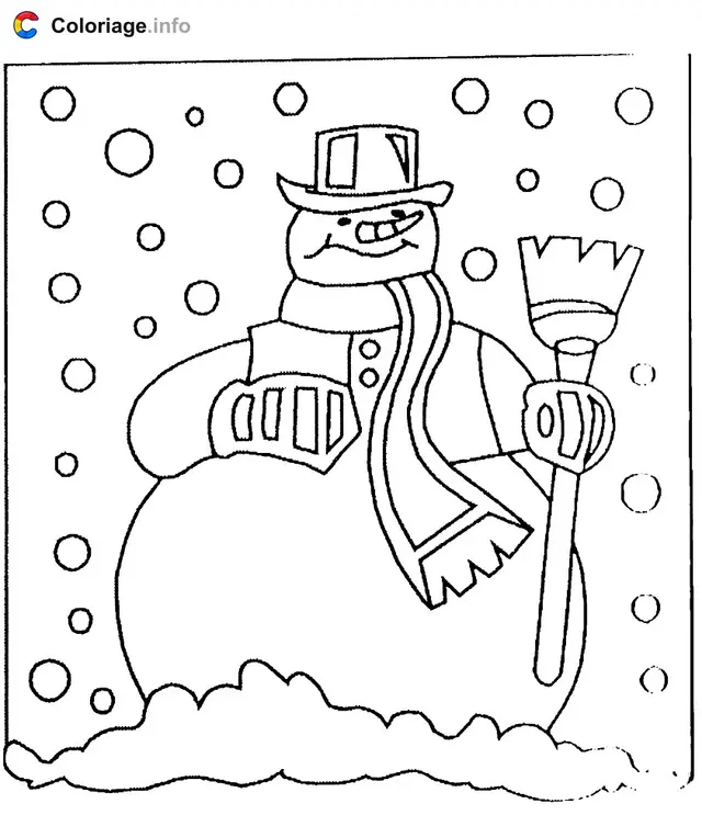Coloriage Un gros bonhomme de neige sous la neige - Bonhomme de neige à imprimer