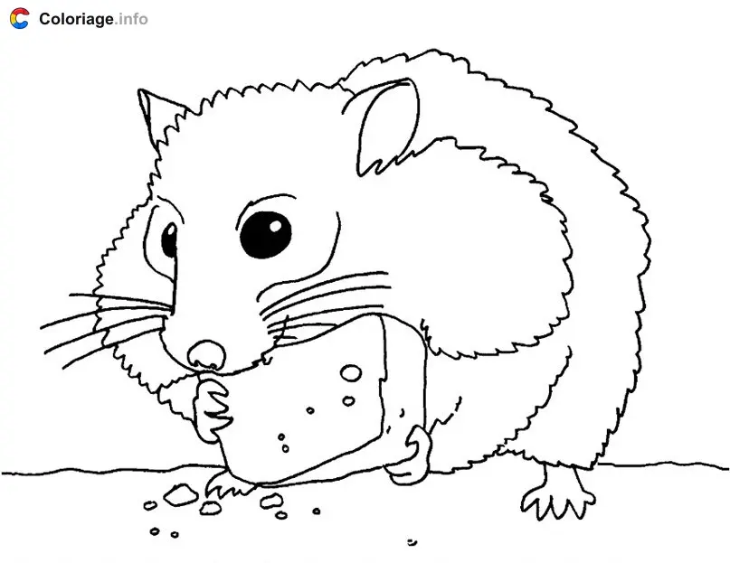 Coloriage Un hamster qui mange du fromage - Hamster à imprimer