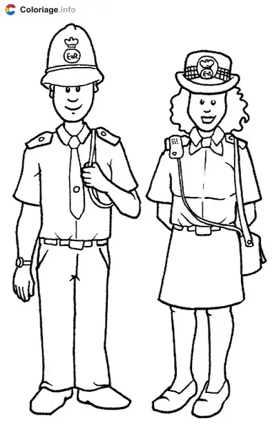 Coloriage Un homme et une femme policier anglais - Angleterre à imprimer
