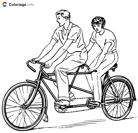 Coloriage Un homme et une femme sur tandem pour faire du vélo à deux - Vélo à imprimer
