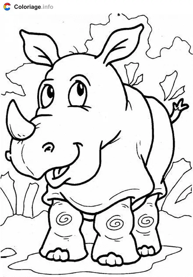Coloriage Un jeune rhinocéros - Rhinocéros à imprimer