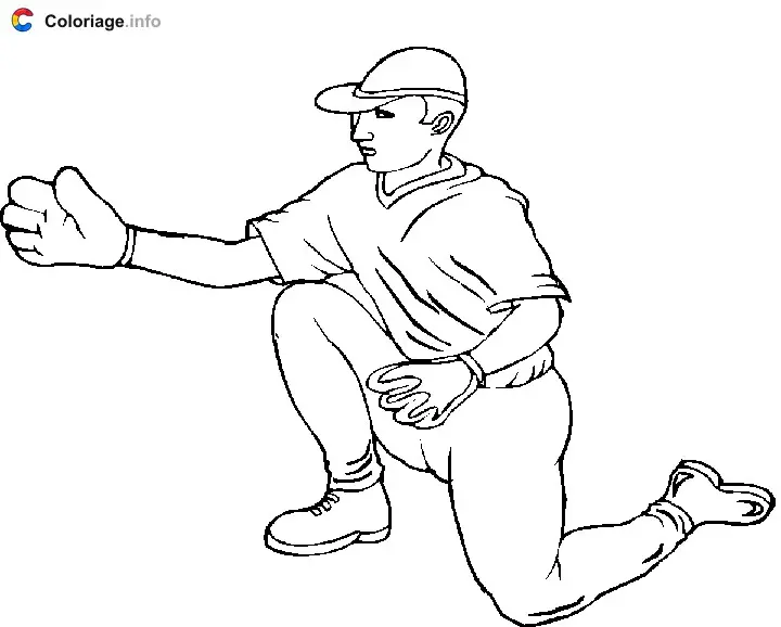 Coloriage Un joueur de baseball à genoux - Baseball à imprimer