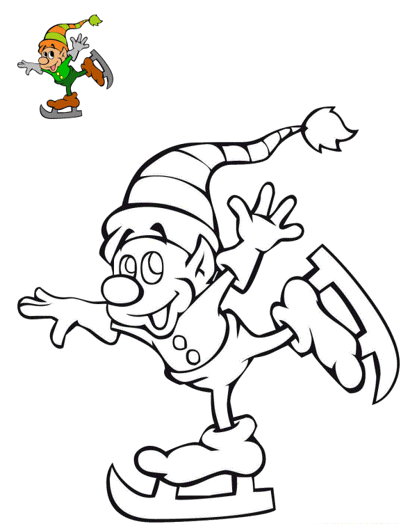 Coloriage Un Lutin Qui Patine Sur La Glace - Lutin de Noël à imprimer
