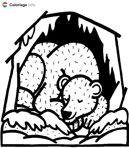 Coloriage Un ours brun qui hiberne dans une grotte - Ours à imprimer
