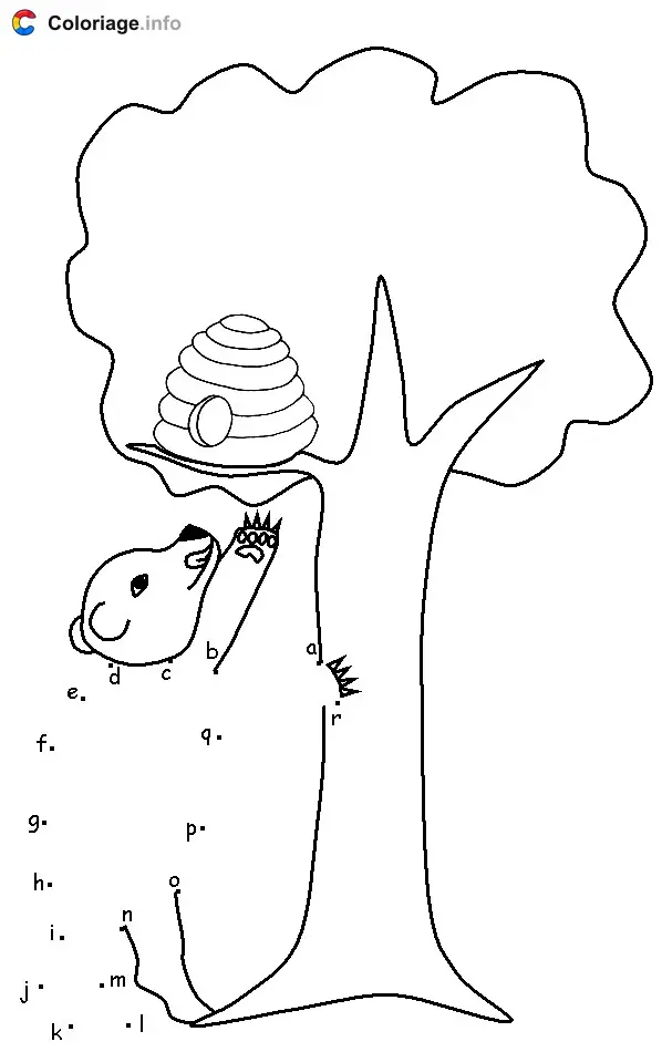 Coloriage Un ours essaie d'attraper une ruche d'abeilles pour le miel - Points a relier à imprimer