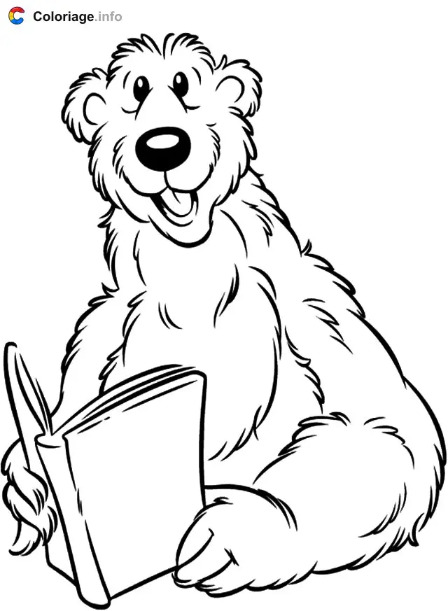 Coloriage Un ours qui lit un livre - Ours à imprimer