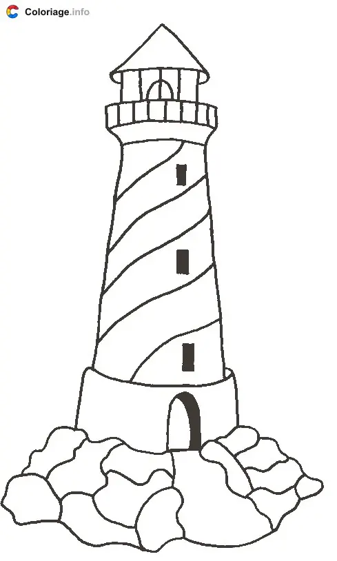 Coloriage Un phare sur une île - Phares à imprimer