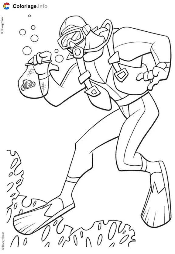 A Diver Captures Nemo coloring page to print
