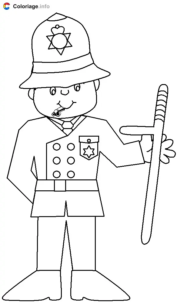 Coloriage Un policier anglais avec son uniforme et son chapeau - Angleterre à imprimer
