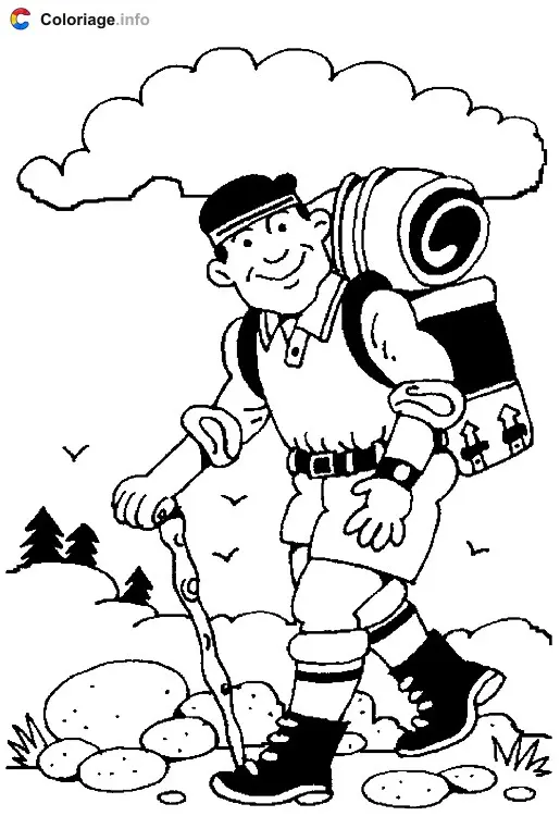 Coloriage Un randonneur qui pratique aussi l'alpinisme - Alpinisme à imprimer