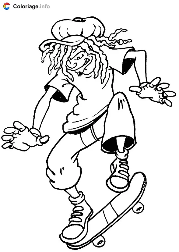 Coloriage Un rasta s'amuse avec son skate - Skateboard à imprimer