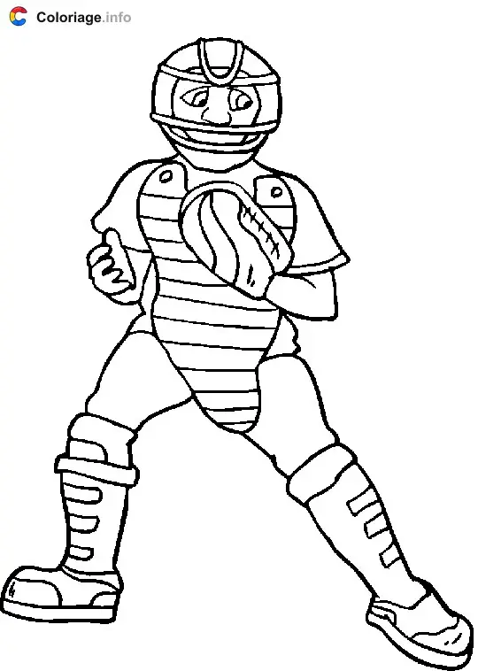 Coloriage Un receveur avec ses protections de baseball - Baseball à imprimer