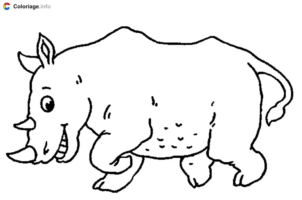 Coloriage Un rhinocéros avec deux cornes - Rhinocéros à imprimer