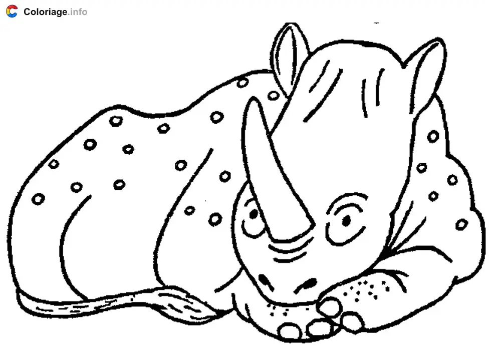 Coloriage Un rhinocéros qui fait la sieste - Rhinocéros à imprimer