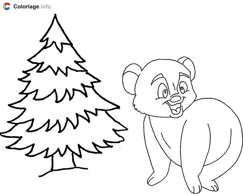 Coloriage Un sapin et un ourson - Ours à imprimer