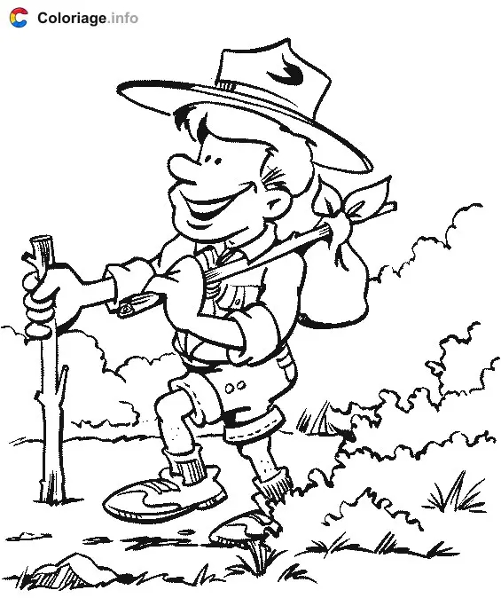 Coloriage Un scout en rando - Scout à imprimer