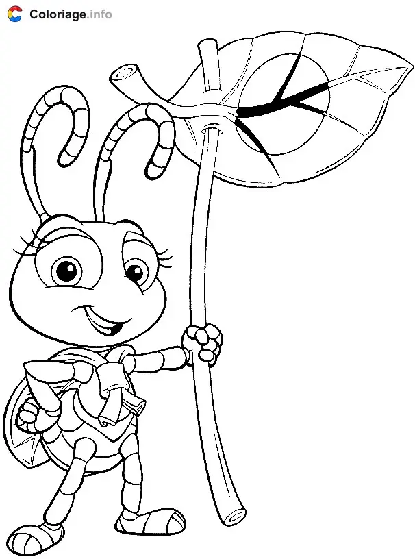 Coloriage Un scout fourmi avec son drapeau - 1001 pattes à imprimer