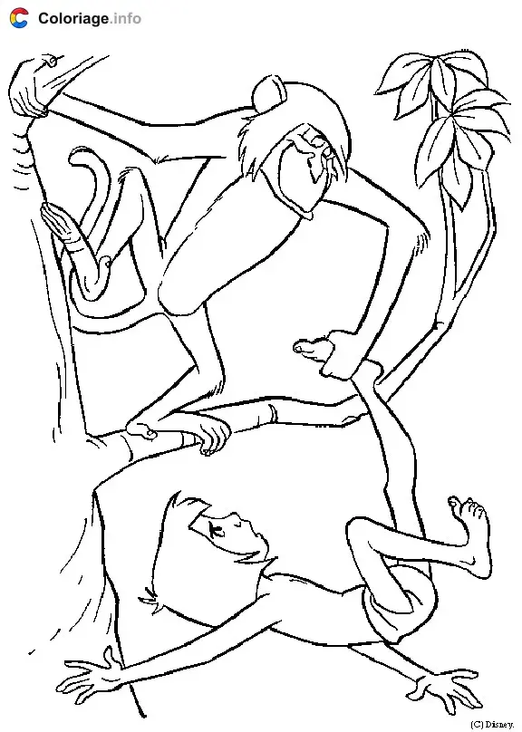 Coloriage Un singe rattrape Mowgli - Le Livre de la jungle à imprimer