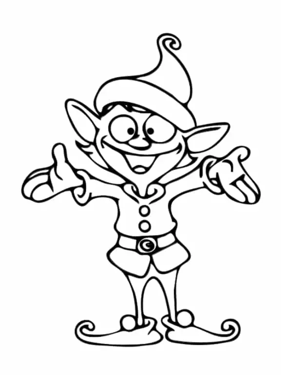Coloriage Un Souriant Lutin Elf - Lutin de Noël à imprimer