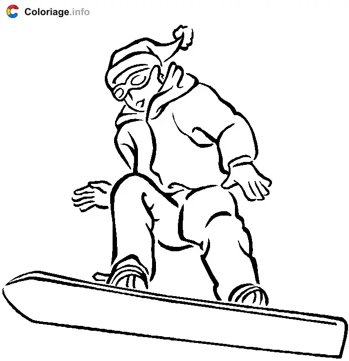 Coloriage Un surfeur sur une planche à neige - Snowboard à imprimer