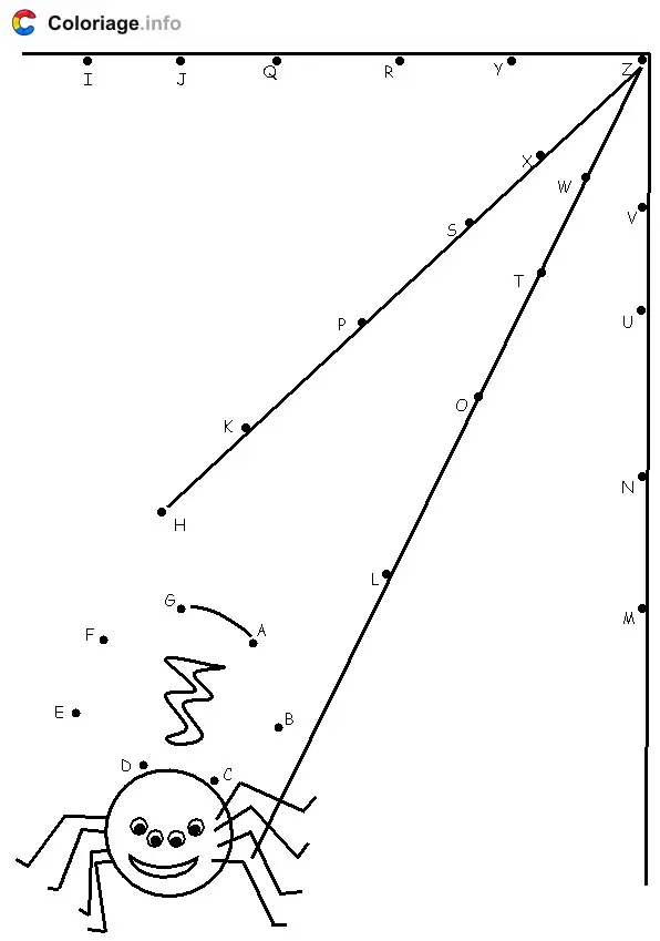 Coloriage Une araignée avec sa toile - Points a relier à imprimer
