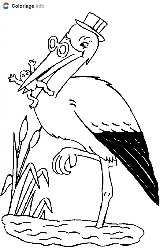 Coloriage Une cigogne qui mange une grenouille - Cigogne à imprimer