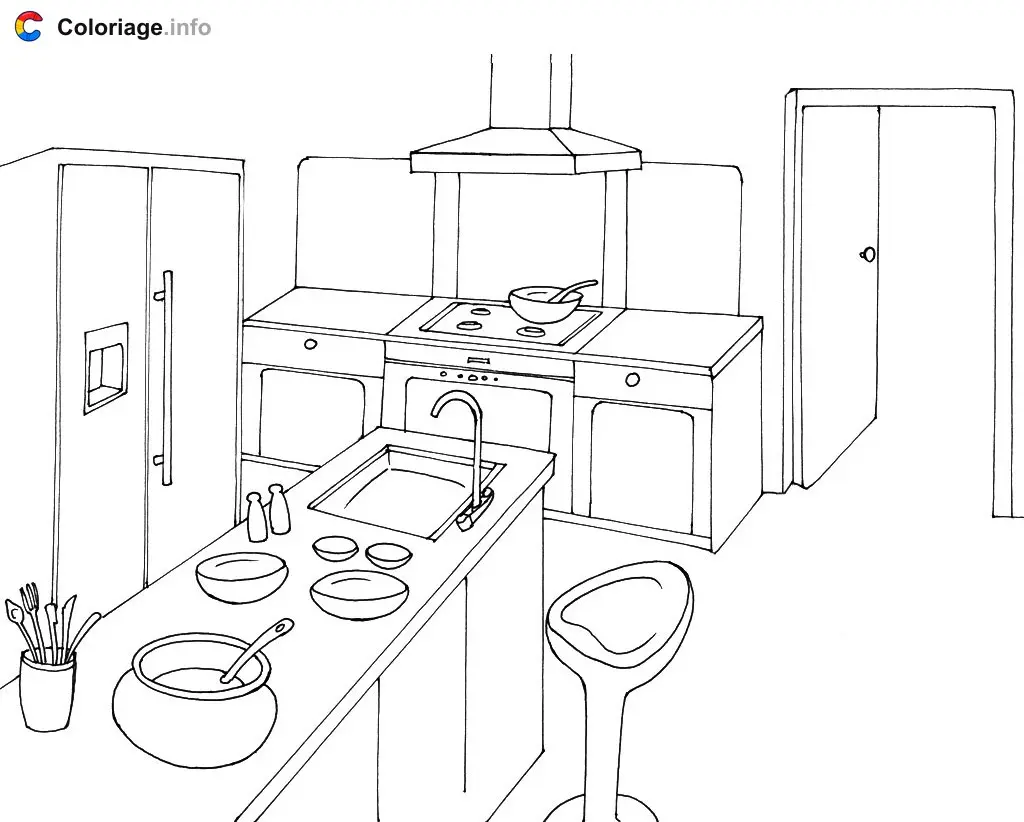 Coloriage Une cuisine aménagée - Cuisine à imprimer