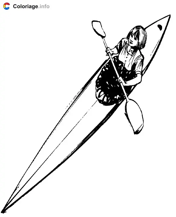 Coloriage Une femme qui pratique le canoé kayak - Canoë Kayak à imprimer