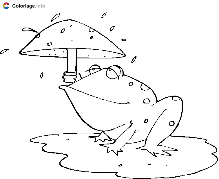 Coloriage Une grenouille sous la pluie - Grenouille à imprimer