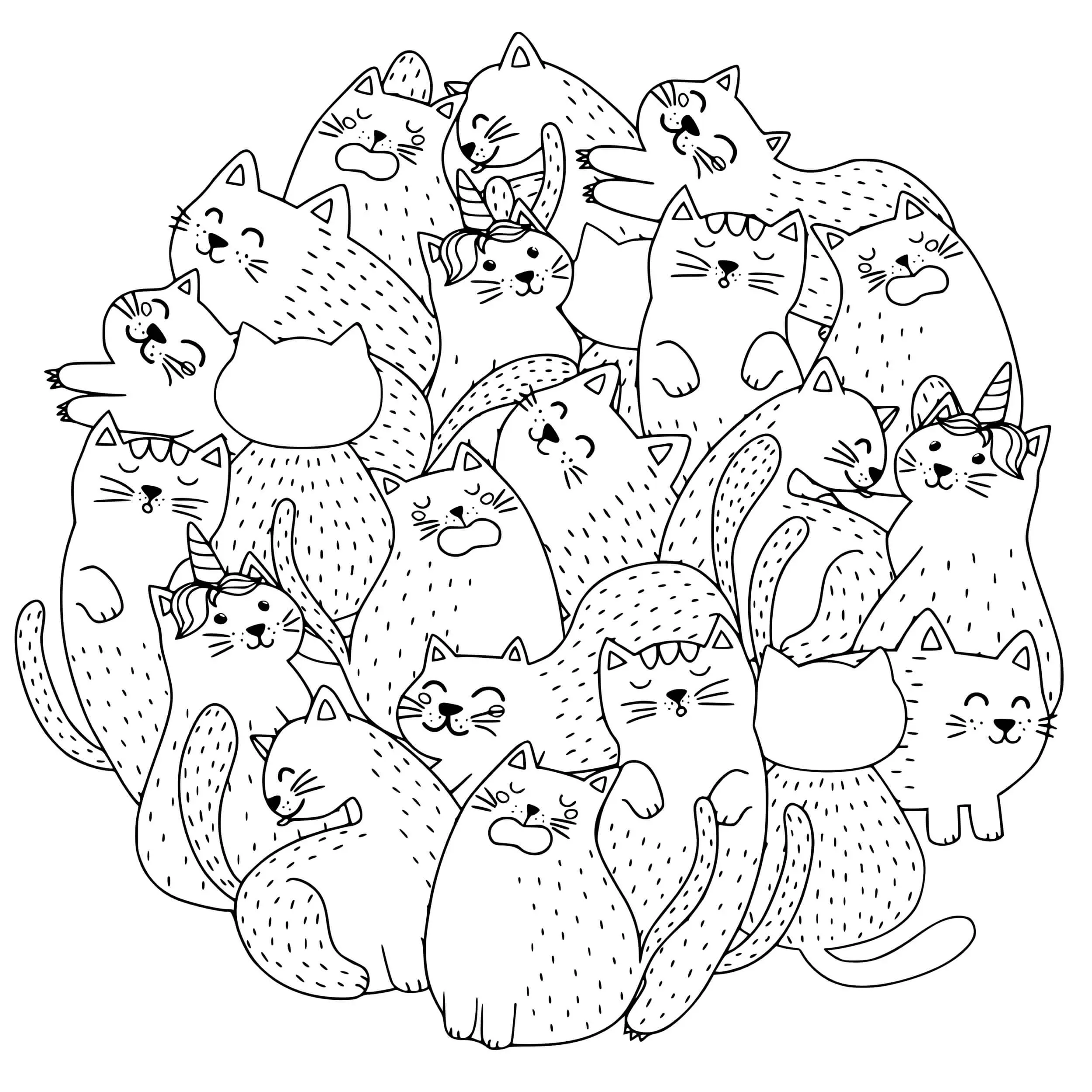 Coloriage Une Grosse Boule De Chats Chatons Et Licorne Adorable - Chat à imprimer