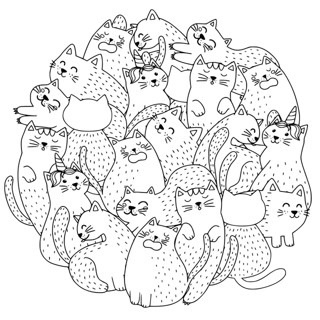 Coloriage Une Grosse Boule De Chats Chatons Et Licorne Adorable - Chat à imprimer
