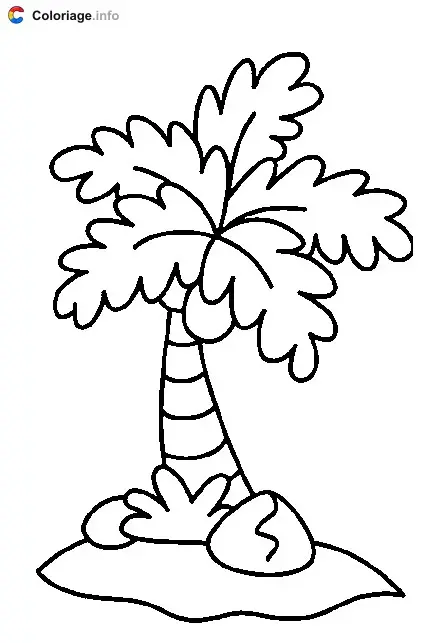 Coloriage Une île déserte avec un cocotier - Île déserte à imprimer