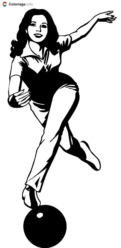 Coloriage Une joueuse de bowling qui lance sa boule de face - Bowling à imprimer