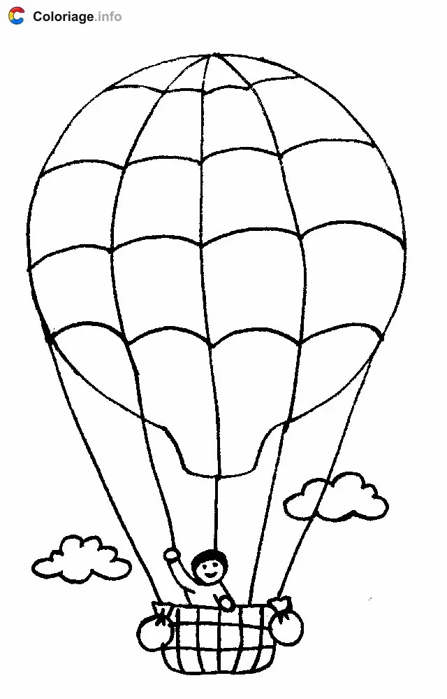 Coloriage Une montgolfière et deux nuages - Montgolfière à imprimer