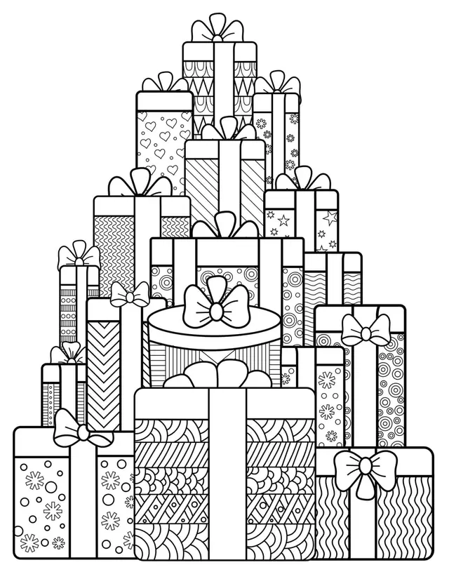 Coloriage Une Panoplie De Cadeaux Pour Noël Anti Stress - Noël adulte à imprimer