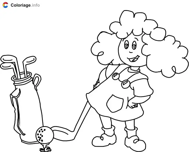 Coloriage Une petite fille qui joue au golf - Golf à imprimer