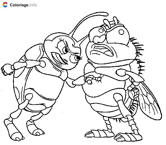 Coloriage Une punaise contre une mouche - 1001 pattes à imprimer