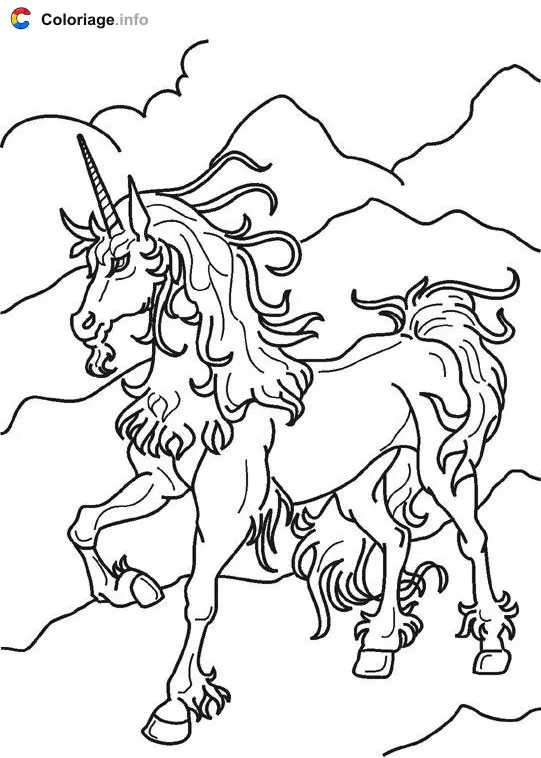 Coloriage Licorne 2 - Mythologie à imprimer